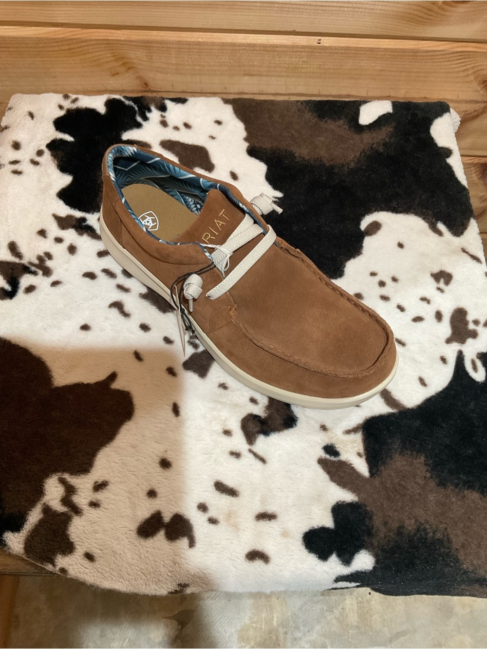 Ariat Brown Suede Slip-On Loafer with Cream Accents